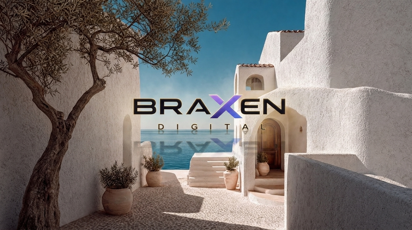 Braxen Digital — whitewashed Mediterranean courtyard overlooking the sea